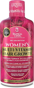 Tropical Oasis Women's Liquid Multivitamin + Hair Growth | Clinically Tested for Thicker Hair, Wrinkles, Brighter Skin, Strong Nails | 2.5g Verisol Collagen | Biotin 12500mcg | 32 Serv