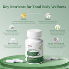 NMN Supplement 500mg, Supports NAD+ Levels & Cellular Energy, Anti-Aging & Longevity, with NMN (Nicotinamide Mononucleotide), Resveratrol and Niacinamide, 60 Veggie Capsules for Women & Men, Daily Use