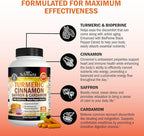 Turmeric Supplement with Saffron, Cinnamon and Cardamom Plus BioPerine Black Pepper Extract for Optimal Absorption, Natural Tumeric Curcumin Joint Support Supplement for Women and Men, 60 Capsules