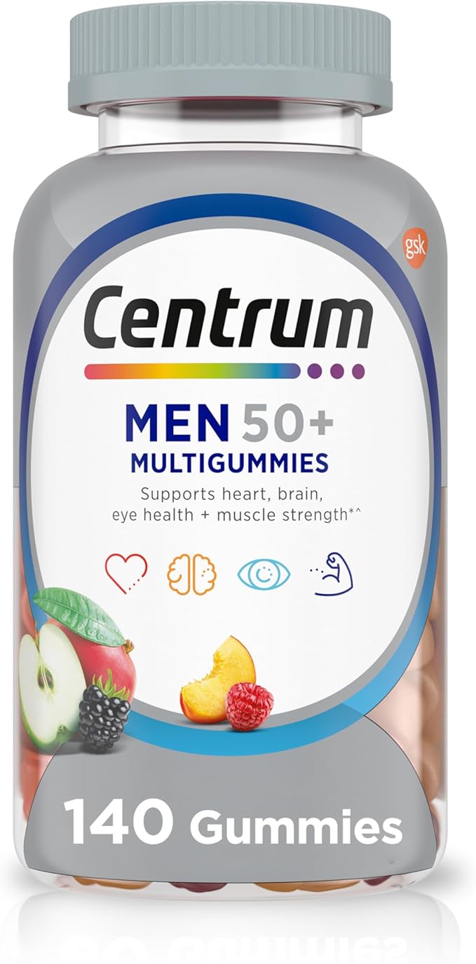 Centrum MultiGummies for Men 50 Plus, Multivitamin/Multimineral Supplement with Vitamins D3, E, B6, and B12, Assorted Fruit Flavor - 140 Count
