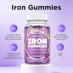 Iron Supplement for Women & Men - Iron Gummies with Vitamin B6, B12, C, Zinc, Folate for Adults & Kids - Support Iron Deficiency, Anemia, Energy Boost, Blood Builder - Sugar Free Vegan 60ct Grape