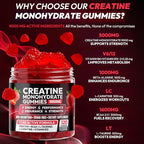 Creatine Gummies Monohydrate Complex 9000MG, Chewable Creatine Monohydrate Gummies for Men & Women with L-Taurine, BCAA 2:1, B12/6, Building Muscle Strength and Boost Focus, 30 Days Supply