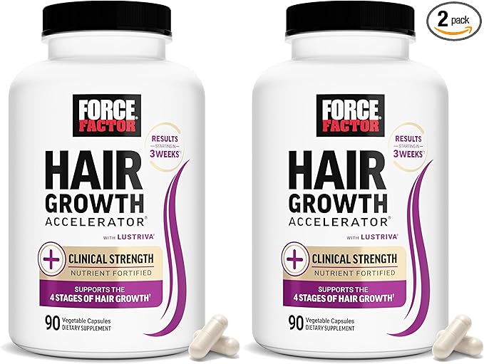 Force Factor Hair Growth Accelerator Multivitamin for Women & Men, with Lustriva, Biotin, Horsetail & Vitamins A, B12, C, D & E for Thicker Hair, Healthier Skin & Nails, 90 Capsules,(Pack of 2)