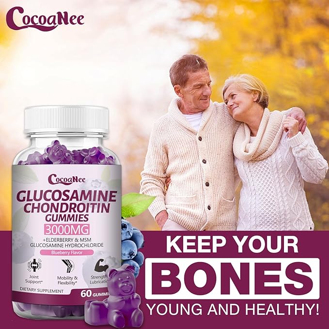 2 Packs 3000MG Glucosamine Chondroitin Gummies, Extra Strength Joint Support Supplement with MSM & Elderberry, Flexibility, Antioxidant Immune Support Gummy for Adults, Men & Women 120Cts