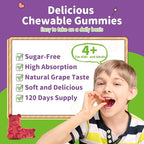 Magnesium Gummies for Kids - Magnesium Glycinate Gummies Supplement with L-Theanine, Vitamin B6, D3 for Kids & Adults for Sleep, Relaxation, Bones,Sugar Free Grape 120ct