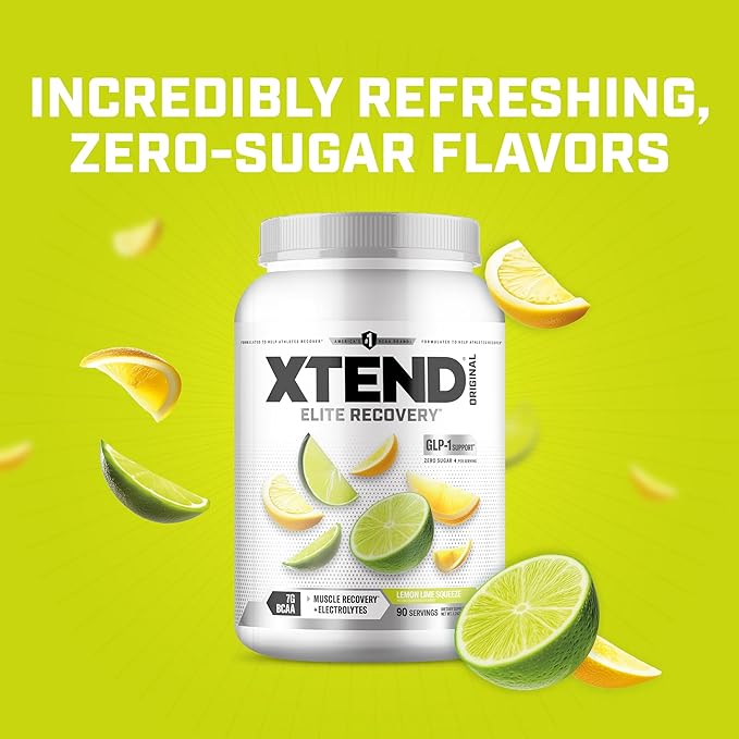 Xtend Original BCAA Powder, 7g BCAAs and 2.5g L-Glutamine for Muscle Recovery Hydration and Lean Muscle, Sugar Free Intra and Post Workout Drink with Electrolytes, Lemon Lime Squeeze, 90 Servings