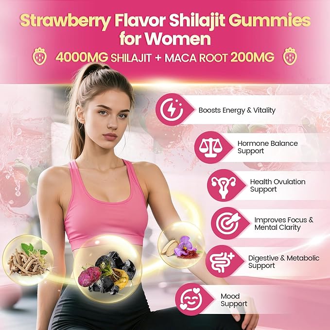 VivoNu Himalayan* Shilajit* Gummies with Ashwagandha* & Gokshura | 85+ Trace Minerals & Fulvic Acid | Organic, Micronutrient Supplement for Men & Women (Women 4000mg / 2 Bag)
