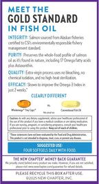 New Chapter Wholemega Fish Oil Supplement, Tiny Capsules, 2000mg per Serving, Clinically Proven Wild Alaskan Salmon Oil with Omega-3 + Vitamin D3 + Astaxanthin, 500mg per softgel - 180 Count