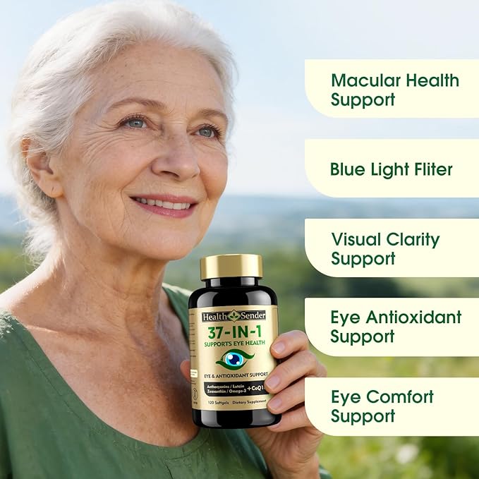 37 in 1 Eye Vitamins with Lutein and Zeaxanthin Supplement – Eye Supplement with CoQ10, Omega-3, Minerals Eye Health Support for Adults and Seniors, Daily Vision Supplement, 120 Black Softgels