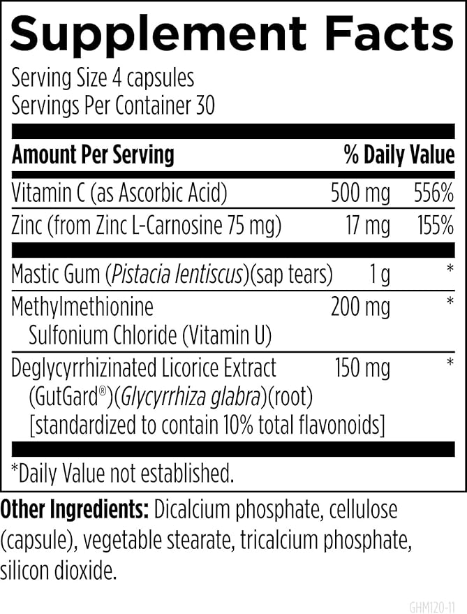 Designs for Health GastroMend HP - Gut Health Supplements - Gut Mucosa Support with Mastic Gum + DGL Licorice + 'Vitamin U' - May Help Occasional Bloating or Upset Stomach - Vegan (120 Capsules)