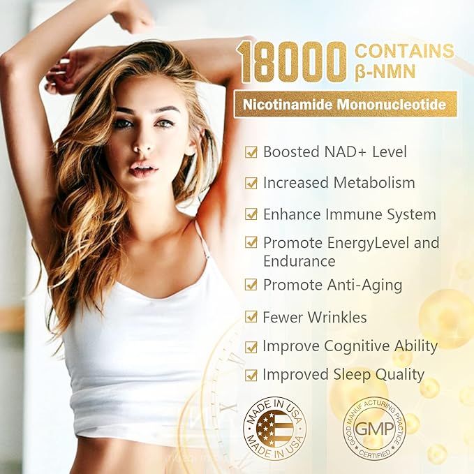 KFG NMN 18000 - NMN Nicotinamide Mononucleotide Supplement with Resveratrol, Stabilized Form & 99% High Purity to Boost NAD+ Levels for DNA Repair Supplement,for Healthy Aging,60 Capsules