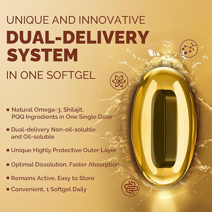 Ubiquinol CoQ10 600 MG Softgels with Omega-3 & Shilajit & PQQ, Advanced Dual-Delivery Coenzyme-Q10, Active CoQ10 Ubiquinol Supplement for Fertility, Antioxidant, Heart, Brain & Energy, 600 Servings