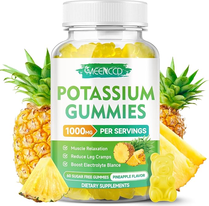 Potassium Citrate Gummies 1000mg, High Potency Potassium Supplement Gummies for Adults Women & Men, Support Muscle Health, Sugar-Free, Pineapple Flavor, 60 Count