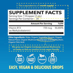 USDA Organic Vitamin B12 Liquid Drops - Methylcobalamin for Enhanced Energy and Nervous System Support - 30 Servings - Highly Bioavailable for Absorption - Non-GMO, Vegan, Strawberry Flavor, 1 Fl Oz