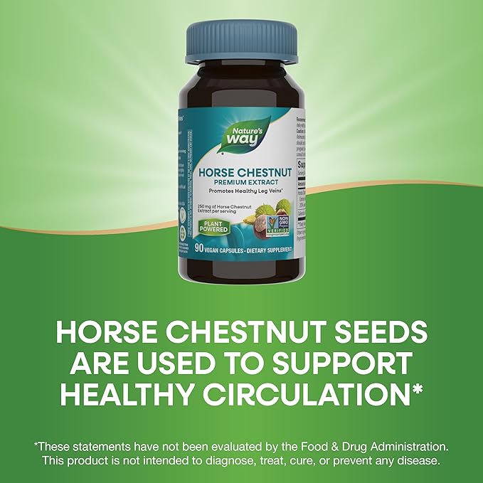 Nature's Way Horse Chestnut Extract, Premium Extract, Promotes Healthy Leg Veins*, 250 mg per Serving, Vegan, 90 Capsules (Packaging May Vary) (Pack of 2)