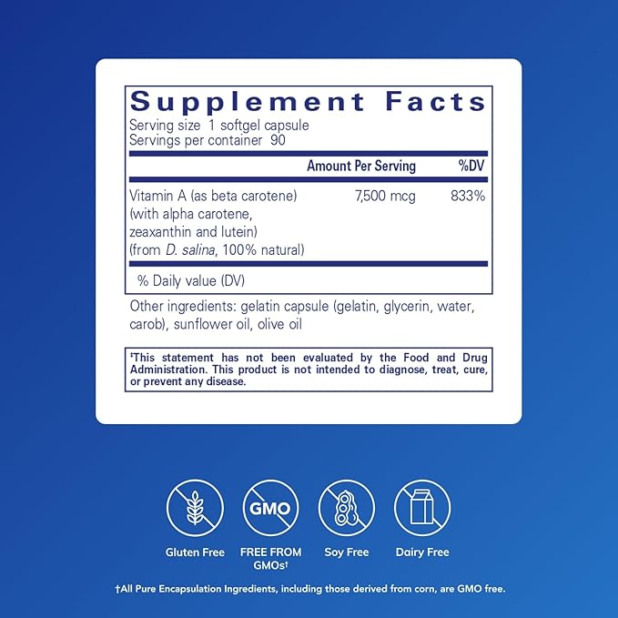 Pure Encapsulations Beta Carotene (with Mixed Carotenoids) | Hypoallergenic Antioxidant and Vitamin A Precursor Supplement | 90 Softgel Capsules