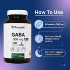 PRISTINE'S GABA 500mg Sleep Quality Support Supplement - 180 Day Supply - Calm Mind & Relaxation Sleep Support Capsules Glass Bottle