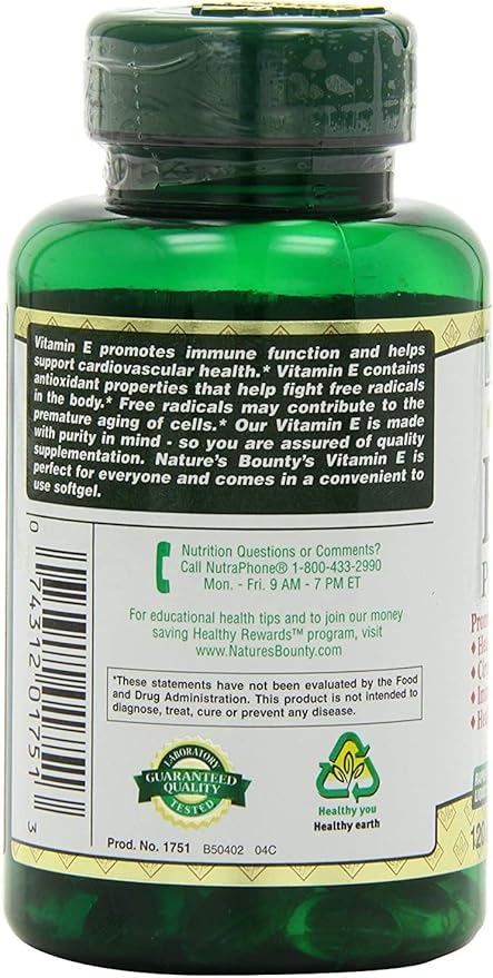 Nature's Bounty E-400 Iu Natural Pure D-alpha, 120-Count