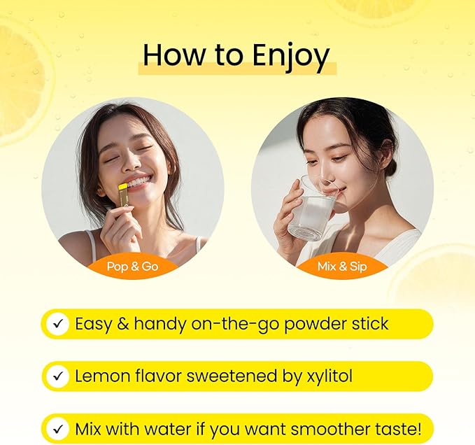 DONGKOOK Vita Pop 2,000mg Korean Vitamin C Powder Sugar Free Vitamin D & Biotin Powder Sticks, Lemon Drink Mix, Vitamin C Supplements Immune Support & Bioavailibity for Healthy Skin Non-GMO 30 Packets