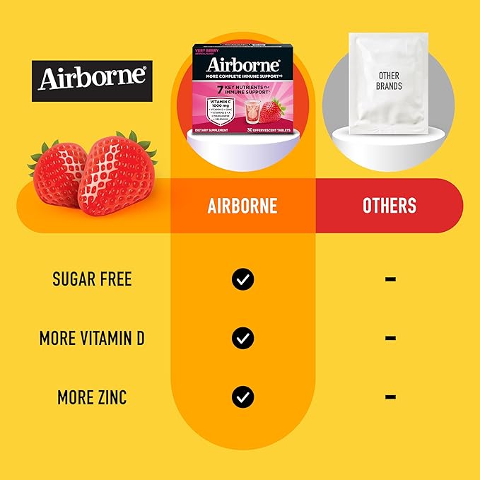 Airborne Variety Pack 1000mg Vitamin C with Vitamin D & Zinc, Sugar Free Multivitamin Immune Support Supplement, Antioxidants Vitamins A C & Vitamin E, 30 Effervescent Tablets, Citrus + Verry Berry
