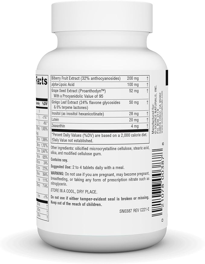 Source Naturals Visual Eyes Dietary Supplement - Multi-Nutrient Complex with Bilberry Extract, Lipoic Acid and Lutein - 60 Tablets