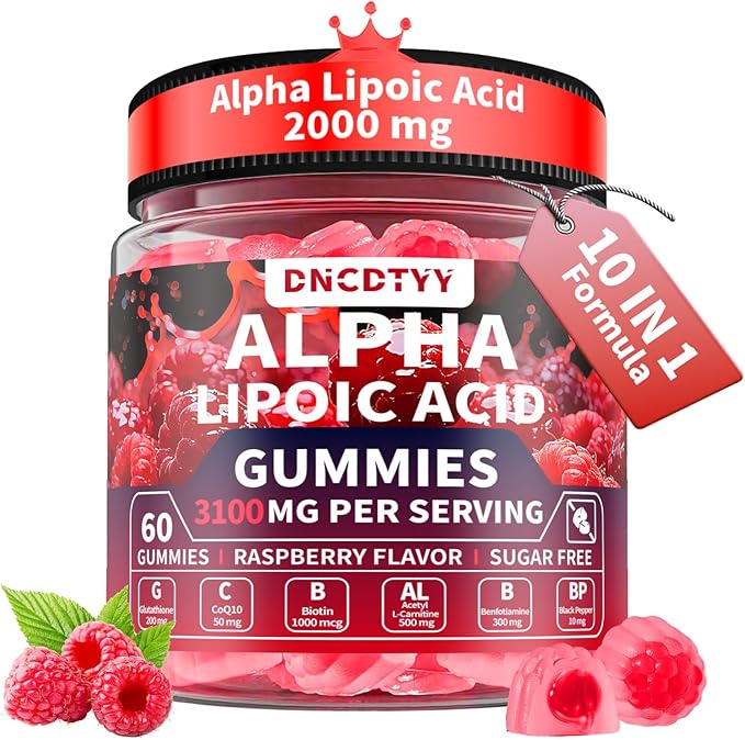 Alpha Lipoic Acid Gummies 2000mg Triple Strength Neuropathy Supplements - Liposomal ALA Complex for Brain & Liver & Skin and Nerve* Support, Sugar Free, 60 Counts, Raspberry Flavor