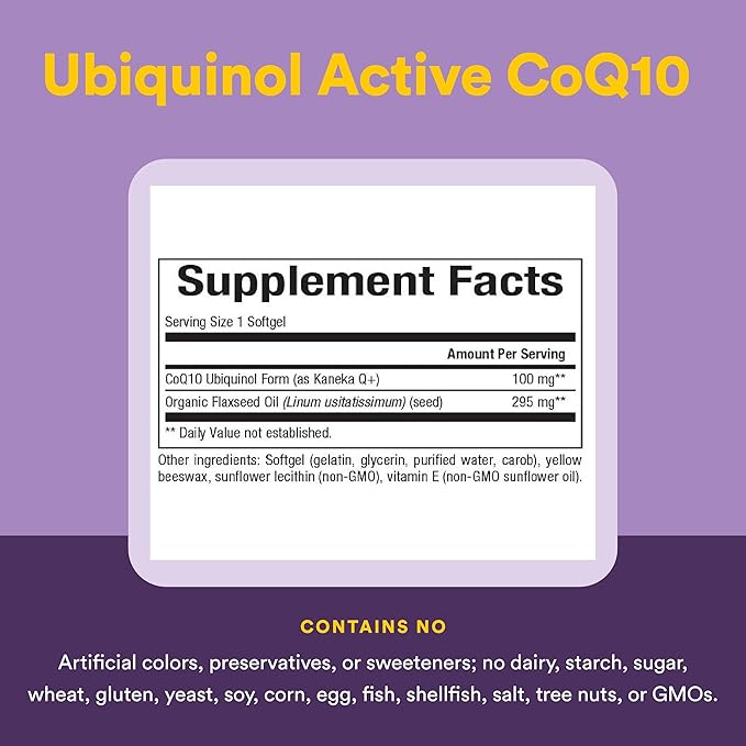 Natural Factors Ubiquinol 100 mg - Supports Heart Health & Natural Vitality - Antioxidant Support Supplement with Superior Absorption - Energy Support with Flaxseed Oil - 30 Softgels (30 Servings)