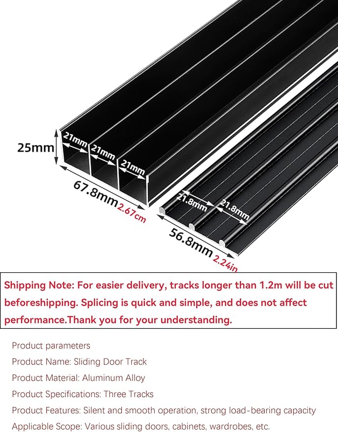 Heavy-Duty Triple Rail Sliding Door Hardware Kit - Adjustable 3-Panel Fitting for Closet - 270cm/106.3in - Easy Installation, Smooth Glide Aluminum Rails