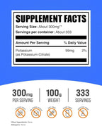BulkSupplements.com Potassium Citrate Powder - Potassium Supplement, Electrolytes Supplement - Pure, Gluten Free - 310mg per Serving, Multiple Servings (100 Grams - 3.5 oz)