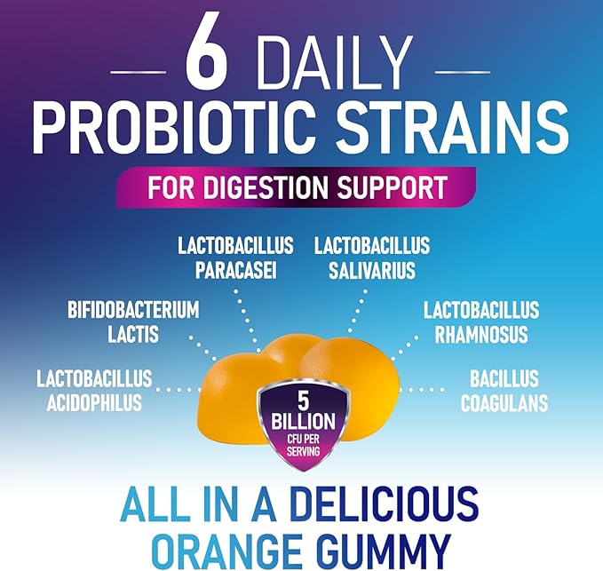 Probiotic Gummies - 6 Premium Probiotic Strains - Daily Gut Health Pro Biotic Gummy Supplement for Women, Men & Teens, Natural Digestive Health Support, “Good” Gut & Immune Support - 60 Gummies