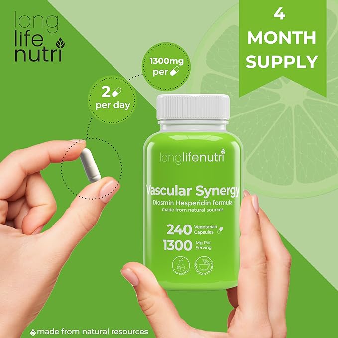 LongLifeNutri Grapefruit Seed Extract 500 mg + Vascular Synergy (Diosmin Hesperidin Complex) 1300 mg Bundle - 180 + 240 Capsules, 6-4 Month Supply, Daily Energy & Vein Support, Made in USA
