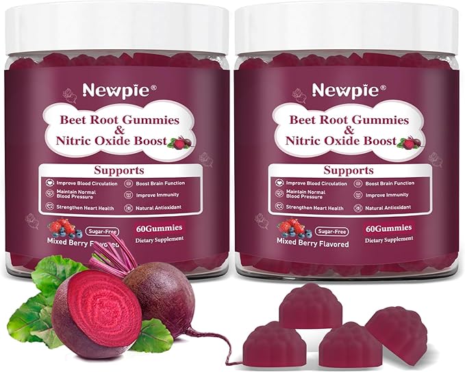 Beet Root Gummies,Super Nitric Oxide Beets Supplement,Grape Seed&Black Pepper Extract,Vitamin C & B12,Supports Blood Pressure&Energy,Mixed Berry,20:1 Beetroot,120 Beet Chews