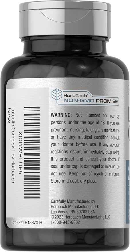 Horbäach Luteolin Supplement | 200mg | 50 Capsules | Complex with Rutin | Vegetarian, Non-GMO & Gluten Free