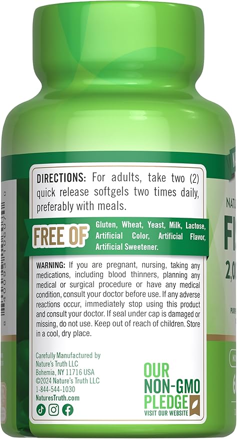 Nature's Truth Fish Oil Omega 3 Supplement | 2000mg | 60 Softgels | EPA & DHA | Lemon Flavor | Non-GMO and Gluten Free