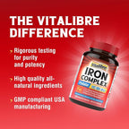 Iron Supplement for Women & Men, with Vitamins C, B6, B12 & Folate for Iron Deficiency, Blood Building & Energy Support, Stomach Friendly, Better Absorption, Non-GMO,No Gluten,120 Vegan Caps