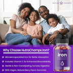 NutraChamps Iron Gummies with Vitamin C - 20mg, Blood Cell Formation Support, 60 Vegan Gummies for Iron Deficiency & Anemia, Energy, Focus, Immune Boost
