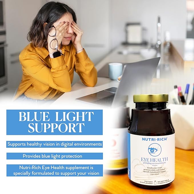Nutri-Rich Eye Health Supplement with Lutein and Zeaxanthin, Vision Support, Vitamin C, Vitamin E, Healthy Support Vision, 60 Softgels, No Artificial Additives, 2 Month Supply