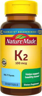 Nature Made Vitamin K2 100 mcg, Healthy Bone Supplements, Vitamin K2 Supplement, 30 Softgels, 30 Day Supply