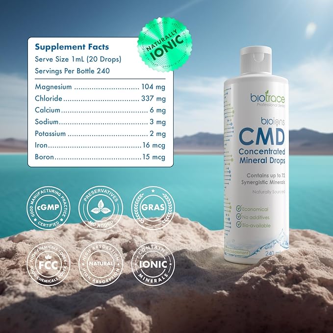 BioTrace Dead Sea Trace Mineral Drops | 72+ Concentrated Trace Minerals, Ionic Liquid Magnesium, Chloride, Potassium | Low Sodium | Energy, Electrolytes, Hydration | 96 Day Supply, 8 fl oz (Pack of 1)