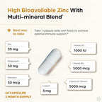 Zinc 30mg with Copper, Selenium & Vitamin D3 | 60 Capsules | Magnesium, Vitamin B6, Biotin | Absorbable Zink Supplements for Men & Women | Chelated Zinc for Immune Health, Skin, Hair, & Nails Support