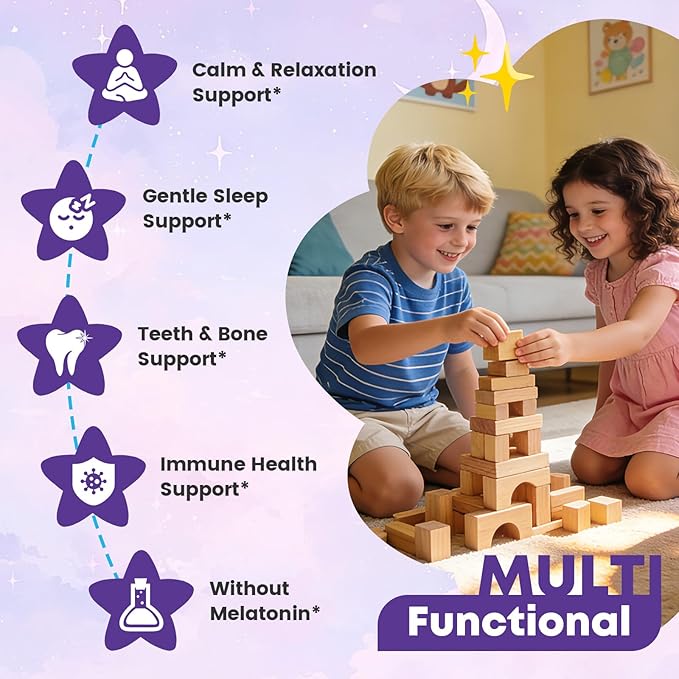 Kids Sleep Gummies, Magnesium Bisglycinate 100/200 mg + 200/400 mg Calcium Citrate for Kids 4+, w/L-Theanine, B6, Zinc, D3K2 & GABA, Lemon Balm, Chamomile Extract for Zzz & Relax, Bone, Muscle -2 Pack