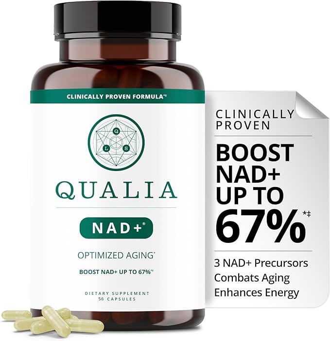 Qualia NAD Supplement — Clinically Proven to Boost NAD+ up to 67%. Optimized Aging, Energy, Focus. Elite Ingredients Nicotinamide Riboside (NIAGEN), Niacin, Niacinamide (1 Month Supply)