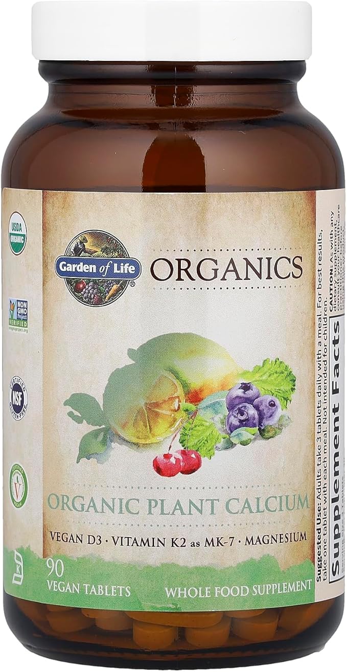 Garden of Life Calcium Supplement with Magnesium & Organic Vitamin D3 K2, Made from Whole Foods, Gluten-Free, 90 Count