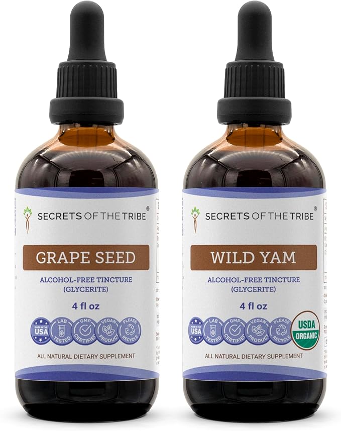 Secrets of the Tribe Grape Seed and Wild Yam Liquid Extract (2 pcs.) | Alcohol-Free Tinctures | Grape (Vitis vinifera) Dried Seed and Wild Yam (Dioscorea villosa) Dried Root (2x4 fl oz)