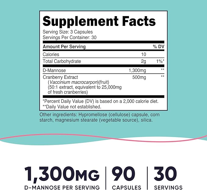 Nutricost D-Mannose with Cranberry Extract for Women 90 Capsules for 30 Servings Per Bottle - Vegan, GMO Free and Gluten Free