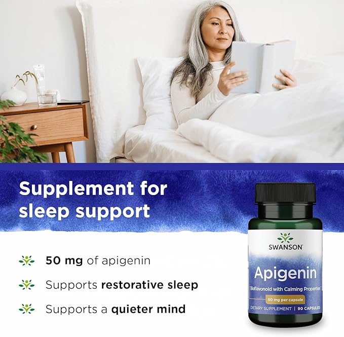 Swanson Apigenin Bioflavonoid Supplement for Adults Seeking Natural Sleep, Relaxation, and Stress Relief Support - 50 mg (90 Vegan Capsules, 4 Pack)