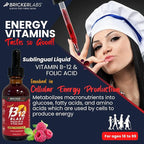 Bricker Labs B-12 Blast Liquid Vitamin B12 and Folic Acid Supplement, Support Energy Production, Great Tasting Liquid Vitamin B12 Dietary Supplement in Natural Raspberry Flavor, 2 fl oz Bottle