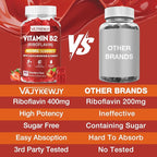 Vitamin B2 Riboflavin 400mg Gummies for Energy & Metabolism Support - Delicious Strawberries Flavor Vegan Gummies - Non-GMO, Gluten Free - 120 Count