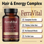 Ferritin Support Iron Supplement for Women – Supports Healthy Iron & Energy Levels – with Ferrous Glycine,Vitamin C, B12, B6, Folate, Zinc & Probiotics – 60 Capsules(1pc)