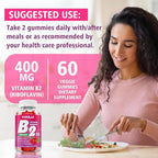 Pack of Vitamin B2 Gummies 400mg | Riboflavin Supplement with Magnesium for Kids & Adults, B2 Gummies for Migraine Relief, Nervous System & Skin Health, Vegan, Sugar-Free, Raspberry Flavor, 120 Count